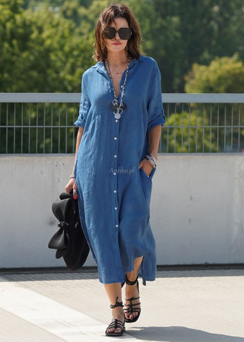 Sukienka Lniana Niebieska Molina Long Blue Jeans