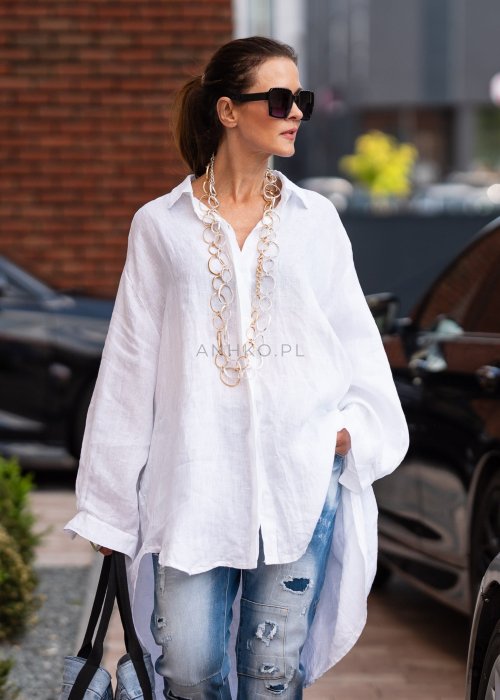 Szukasz lekkiej i stylowej koszuli? Biała lniana koszula oversize Holis to komfort i ponadczasowy styl. Sprawdź i stwórz idealny look!