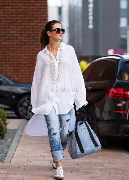 Szukasz lekkiej i stylowej koszuli? Biała lniana koszula oversize Holis to komfort i ponadczasowy styl. Sprawdź i stwórz idealny look!