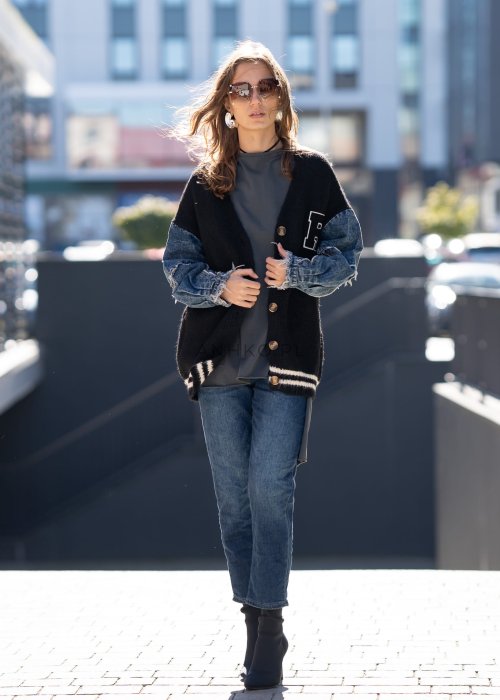 Sweter z dodatkiem jeansu Rora Czarny