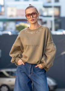 Bluza Adel z Ozdobnymi Oczkami Oliwkowa 