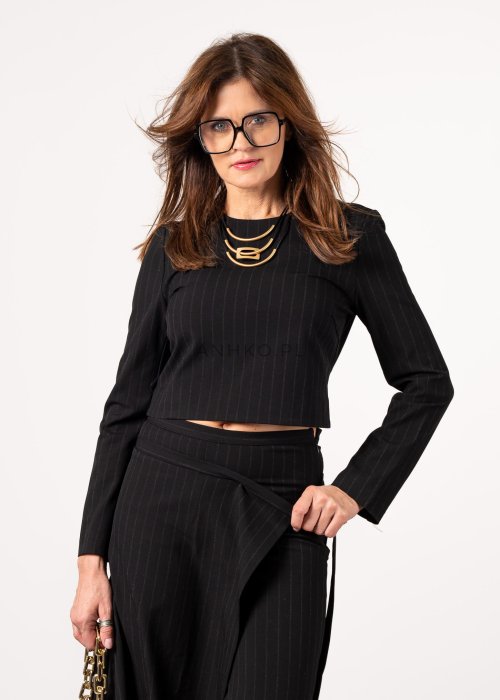 Bluzka w Prążek Pinstripe Czarna  