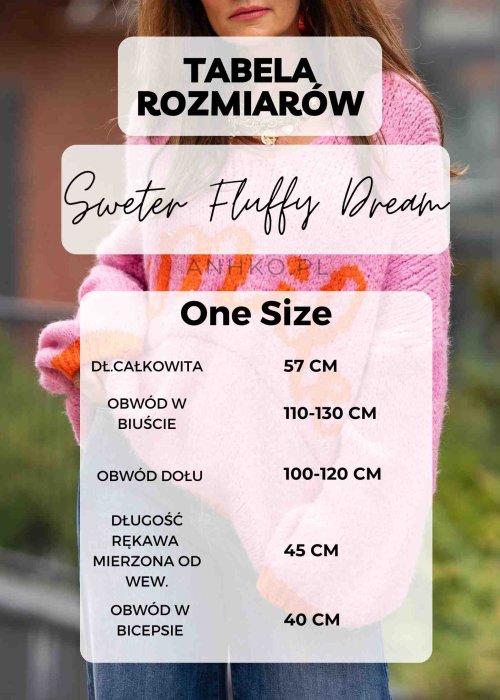 Tabela Rozmiarów dla Sweter Damski Fluffy Dream Niebieski