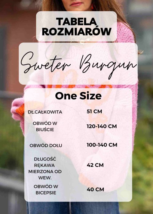 Bordowy sweter damski o luźnym splocie z długim rękawem, wykonany z miękkiej przędzy, w stylu casual, idealny do jeansów