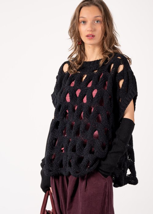 Sweter-Bezrękawnik Ażurowy Azula Czarny 