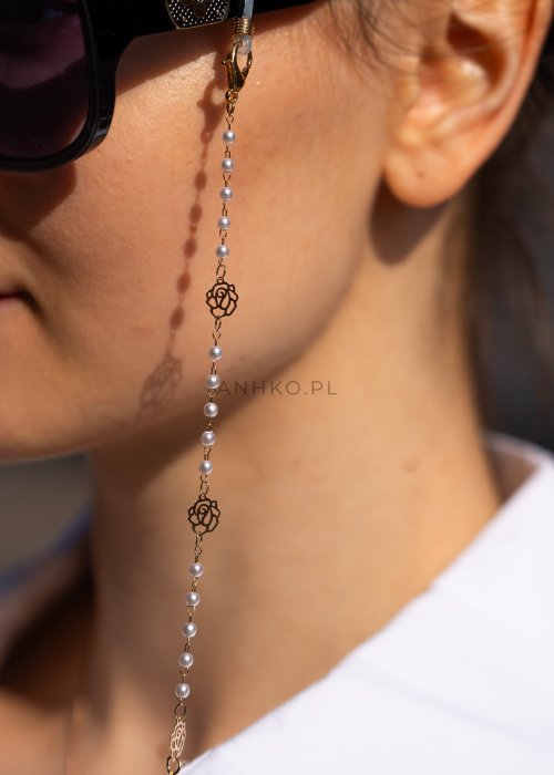 Łańcuszek do okularów Pearl Rose Złoty