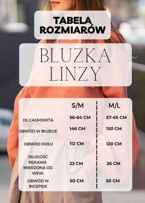 Elegancka stylizacja damska – kremowa, luźna bluzka z długim rękawem i brązowe szerokie spodnie, styl boho chic