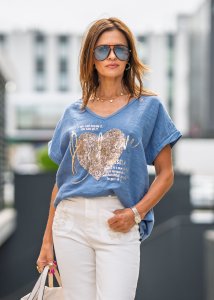 Bluzka z Dodatkiem Lnu ShineHeart Niebieska 