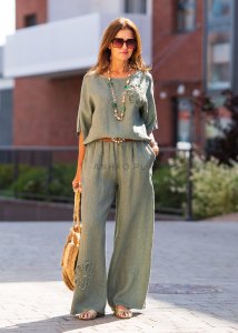 Spodnie Lniane Frayed Bloom Khaki 
