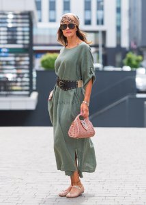 Sukienka Lniana Lena Khaki