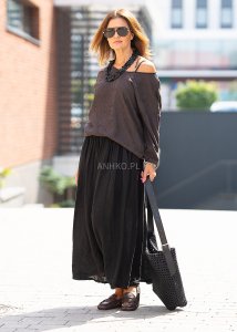 Spódnica Lniana Smock Boho Czarna 