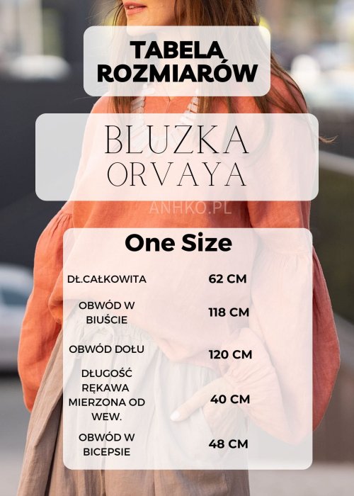 Tabela Rozmiarów dla Bluzka Orvaya Brązowa