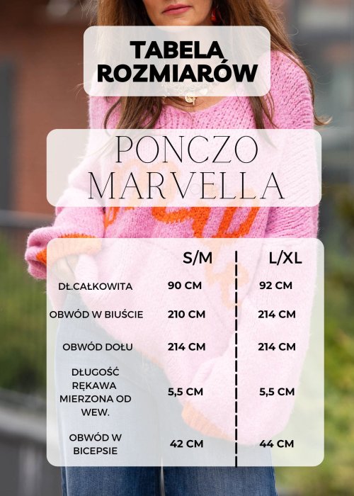 Damskie ponczo w kolorze czarno–brązowym z beżowymi kwiatowymi aplikacjami i dekoracyjnymi cekinami, wykończone prążkowanym golfem i mankietami