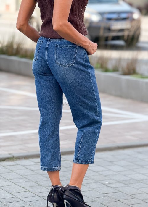 Granatowe jeansy damskie o prostym kroju 7/8, wysoki stan, klasyczny denim w stylu casual
