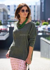 Bluzka z Dodatkiem Lnu Textura Blouse Khaki 