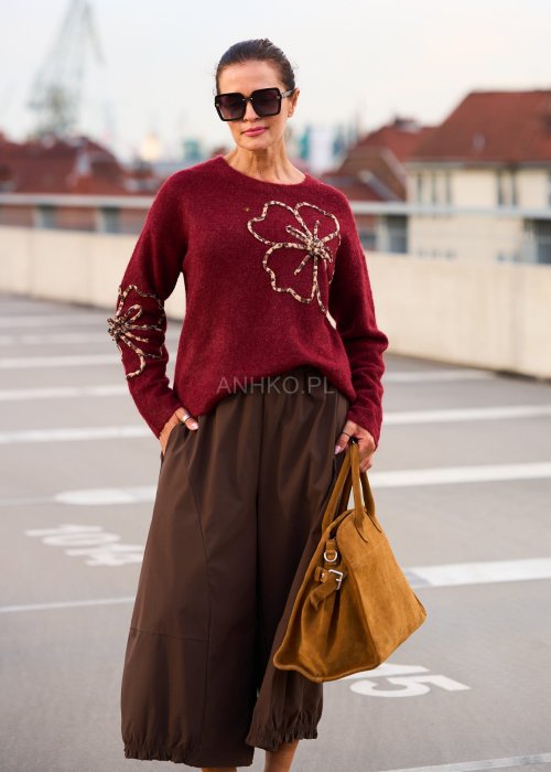 Sweter Embellis Bordowy 
