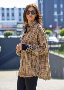 Koszula Soraya w Czarną Kratę Beżowa 