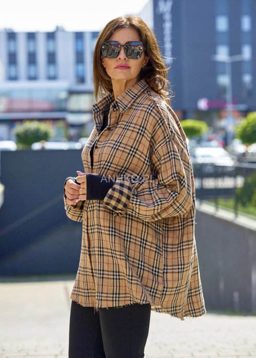 Koszula Soraya w Czarną Kratę Beżowa 