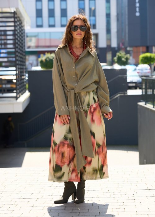 Luźne spodnie damskie z wysokim stanem i szeroką nogawką, pastelowy kwiatowy print, styl boho