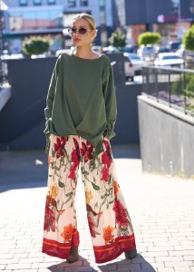 Spodnie BloomWide Kremowo-Bordowe