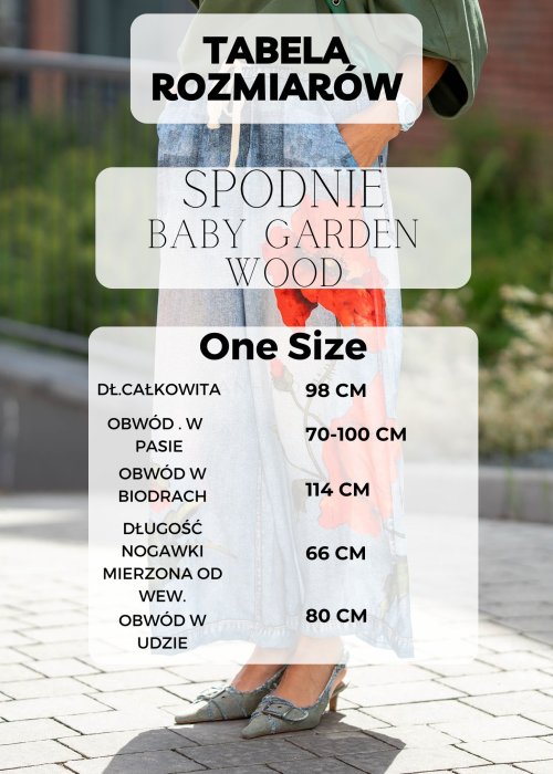 Damskie spodnie z szerokimi nogawkami w stylu boho, granatowe z brązowym roślinnym wzorem, wykonane z miękkiej tkaniny