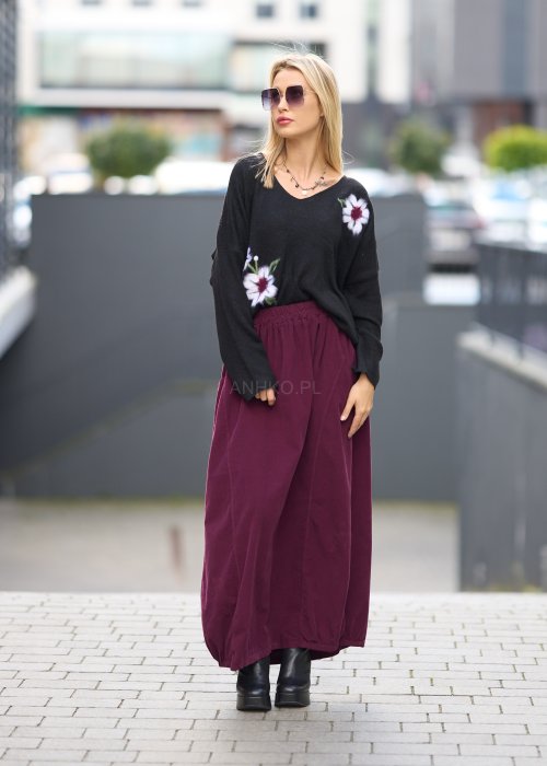 Spódnica Sztruksowa Corduroy Śliwkowa