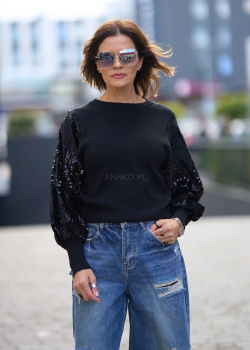 Sweter Sequin Sleeves Czarny