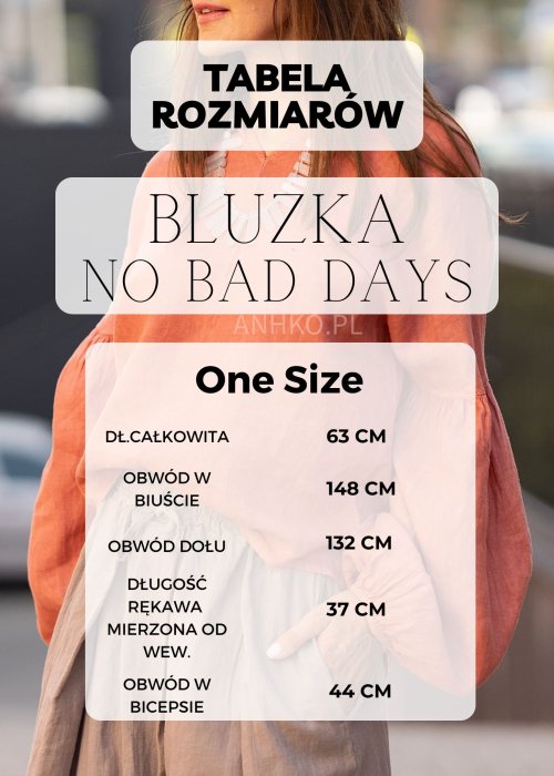Tabela Rozmiarów dla Bluzka Damska NO BAD DAYS Pudrowy Róż