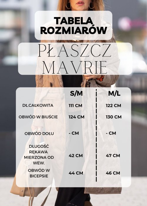 Tabela Rozmiarów 38-40 Płaszcz Mavrie Bordowo-Beżowy