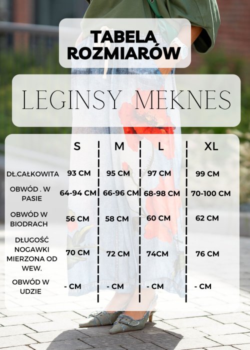 Tabela Rozmiarów ,S,M,L,XL, Leginsy Damskie Meknes