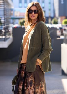 Kardigan z warkoczowym splotem Broid Khaki 