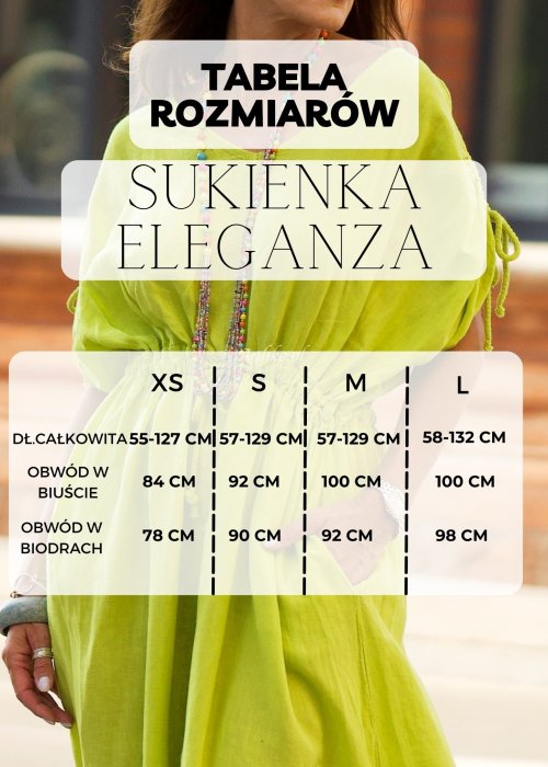 Tabela Rozmiarów XS, S, M, L Sukienka Eleganza Czarna