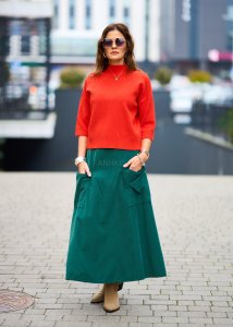 Spódnica Sztruksowa Ravaya Ciemnozielona