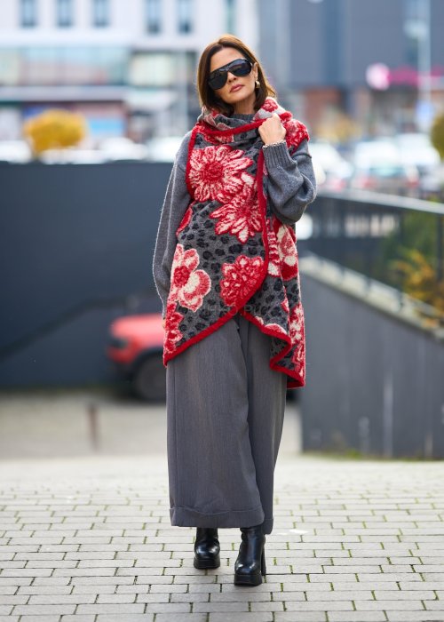Szare eleganckie spodnie culottes z mankietami