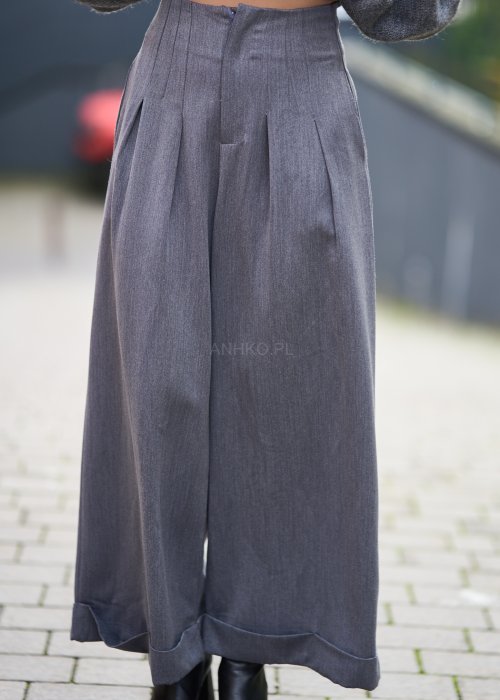 Szare eleganckie spodnie culottes z mankietami