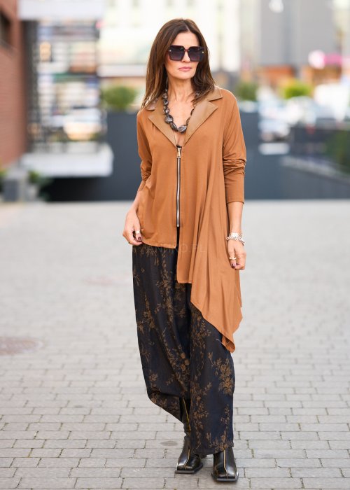 Bluzka Faux Leather Collar Camel z Wadą 