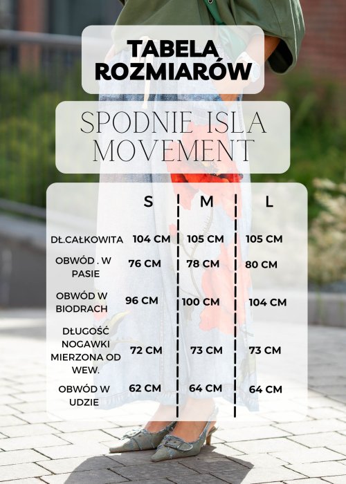 Tabela Rozmiarów S-L Spodnie Isla Movement Czarne