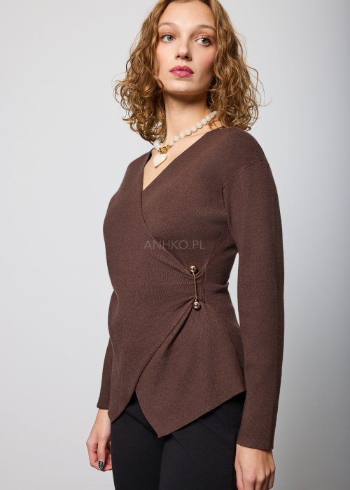 Bluzka Dzianinowa Elyndra Brązowa 