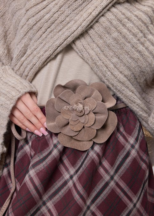 Pasek z Kwiatem Zamszowy Small Taupe