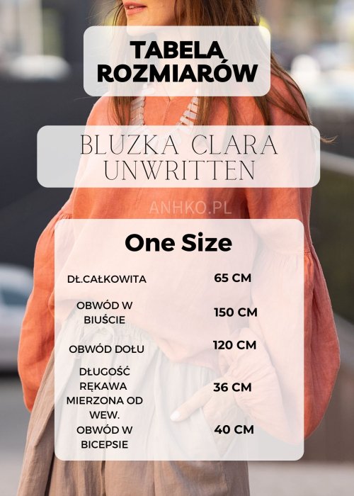 Tabela Rozmiarów dla Bluzka Clara Unwritten Czarna