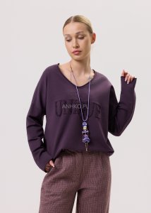 Bluzka Script Longsleeve Śliwkowa 
