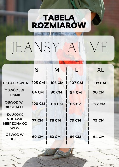 Tabela Rozmiarów dla Jeansy Alive Jasny Denim