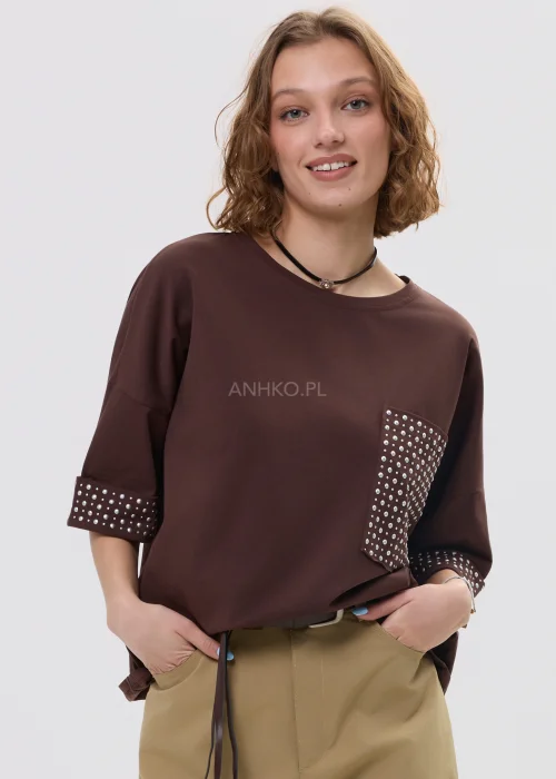Bluzka Perla Look Brązowa 