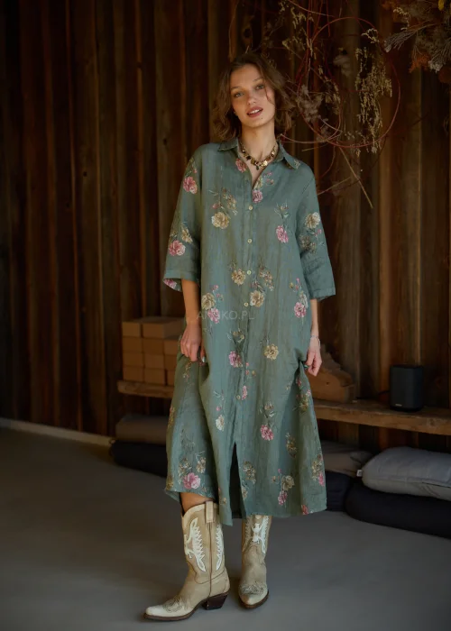 Sukienka Lniana Molina Flowero Khaki