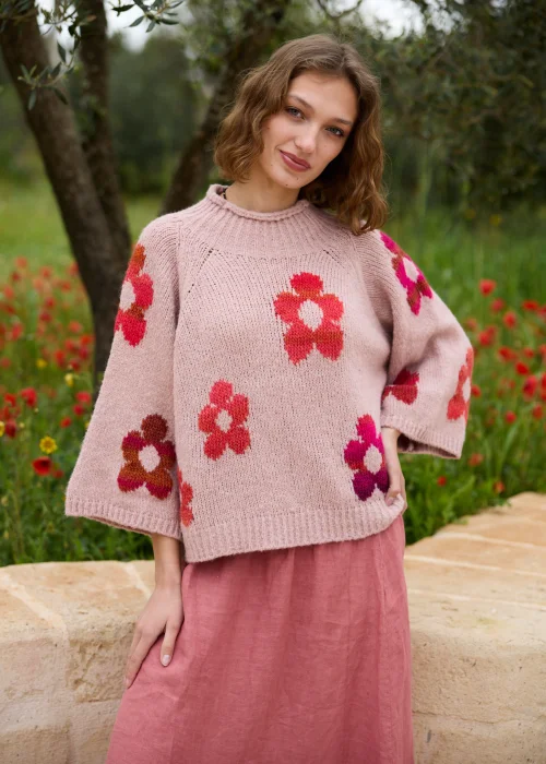 Sweter Retro Bloom Pudrowo Różowy 