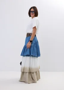  Spódnica Sunfade Denim Ruffle Maxi  Niebiesko-Beżowa 