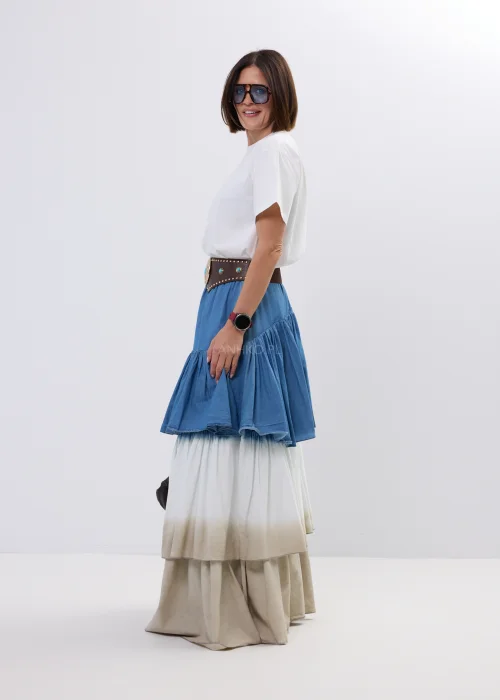  Spódnica Sunfade Denim Ruffle Maxi  Niebiesko-Beżowa 