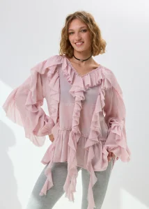 Bluzka Whisper Ruffle Dusty Rose Pudrowo Różowa 