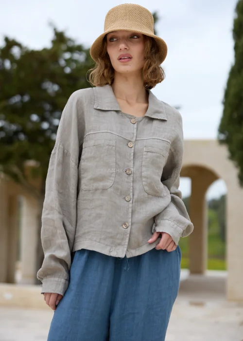 Koszula Lniana Laura Roft Taupe 