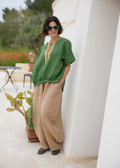 Spodnie Lniane Mirolli Camel 